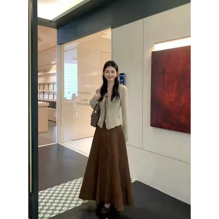 长款女装两件套修身显瘦针织半身裙秋季法式复古早秋气质套装长袖