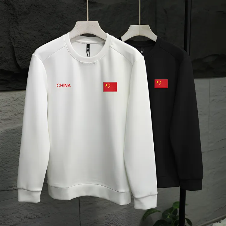 秋冬潮牌欧货国旗印花卫衣男士圆领痞帅街头轻奢高品质长袖打底衫