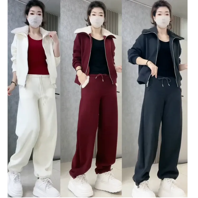 冬季新款洋气休闲卫衣套装6129时尚减龄百搭高级感加厚翻领两件套