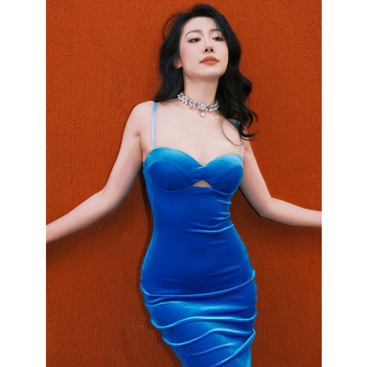 Breedesign高级丝绒连衣裙 表演练功服多巴胺色系亮眼拉丁舞