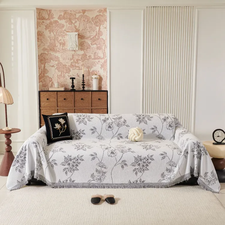 绿绒花玉兰花沙发巾新中式风格全盖全包防滑防猫抓沙发巾套罩2025