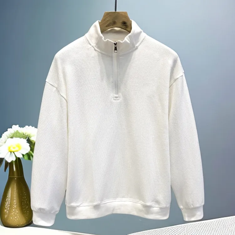 欧美简约免烫半拉链秋季套头休闲纯色长袖卫衣男立领拉链情侣上衣