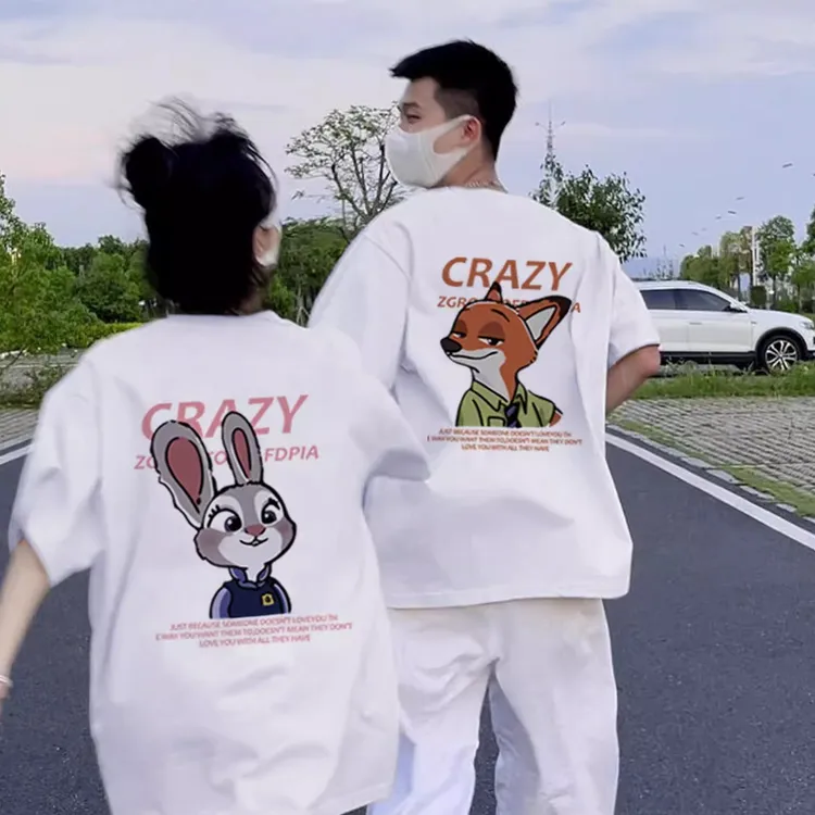 【两件装】不一样的情侣装短袖夏款2025新款一男一女T恤潮牌狐狸兔