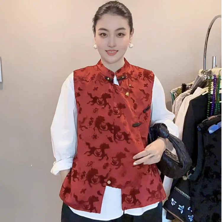 3430｛马上有钱｝.新中式原创设计漳绒工艺时尚百搭老钱风新款马甲