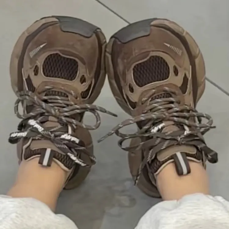 韩国牛皮款显脚小轻便厚底老爹鞋女士巴家网面复古百搭休闲运动鞋