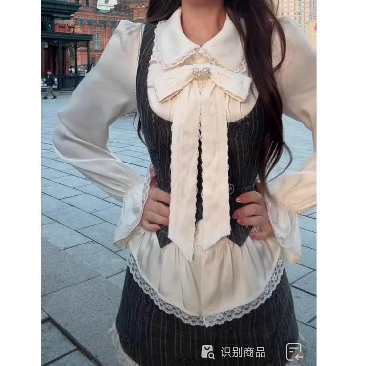 富家千金感小香风马甲套装女秋季法式气质高级感衬衫半身裙三件套