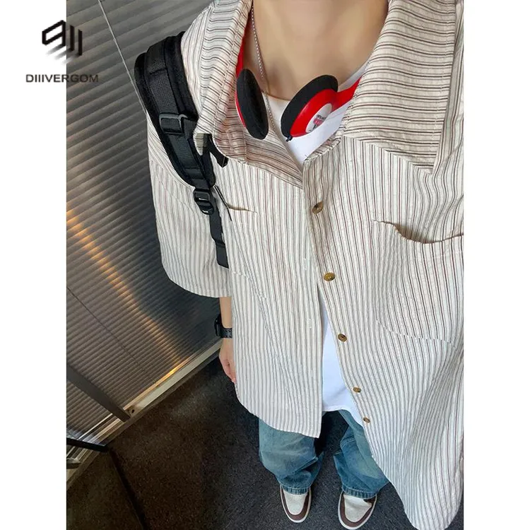DIIIVERGOM袖衬衫男新款夏季潮牌慵懒风青少年宽松高级感痞帅衬衣