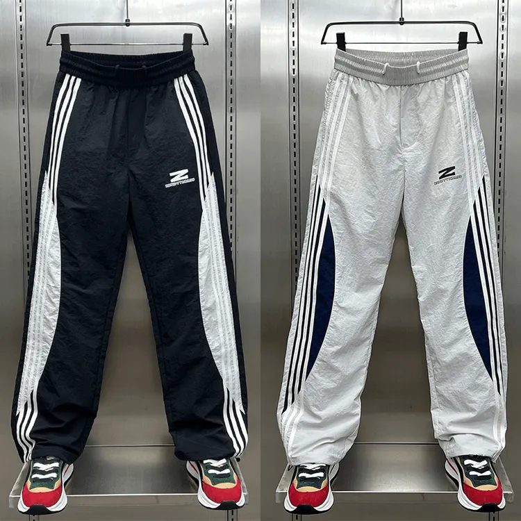 2024秋季新款潮牌拼色休闲裤男士宽松直筒抽绳运动裤百搭阔腿裤男