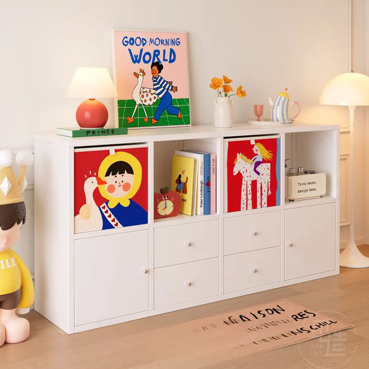 现代简约钢制斗柜落地多层家用铁艺储物柜卧室床尾柜奶油风抽屉柜