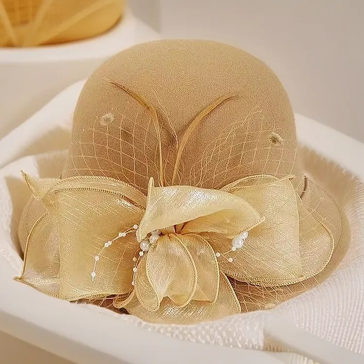 高档羊毛呢帽子百搭网红时尚渔夫帽优雅小沿礼帽透气高贵洋气