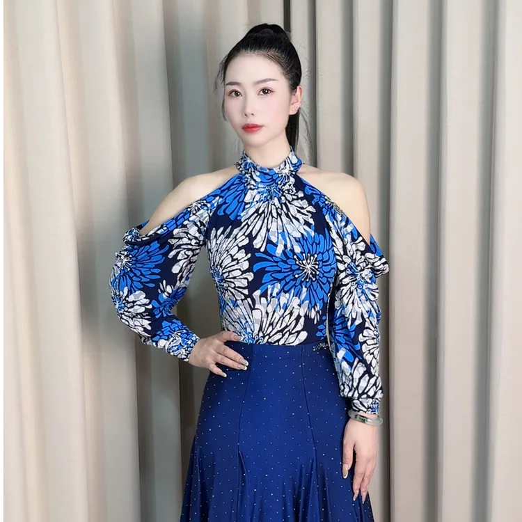 薇葶丹斯WAITING DANCE 蓝焰花语系列连体摩登舞上衣048