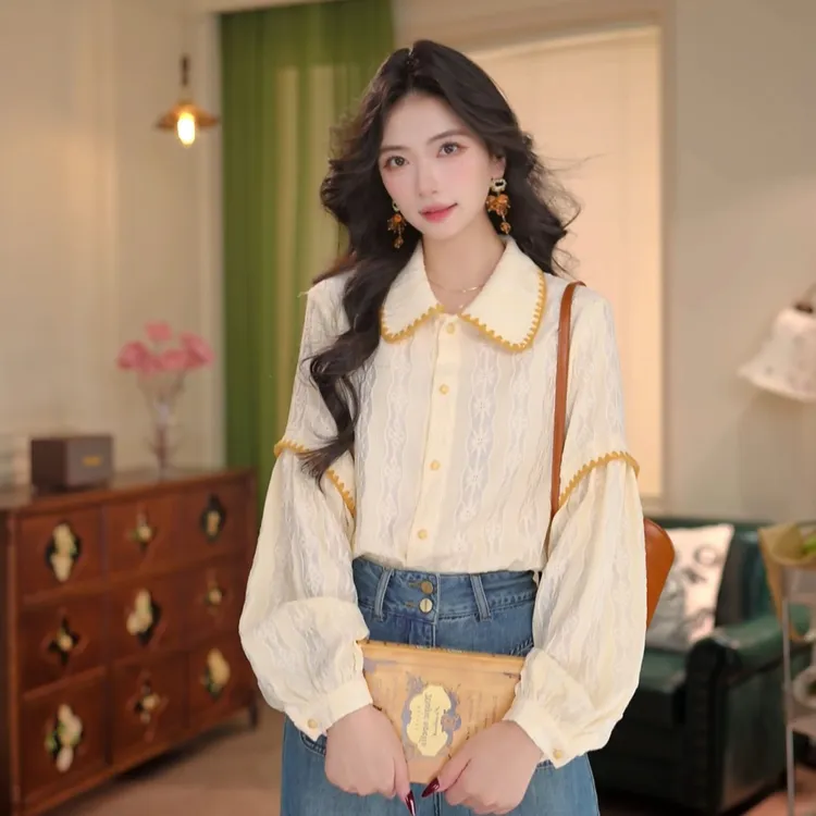 丁佳欣【秋野雏菊】复古肌理感长袖秋季宽松百搭衬衫DE0708112