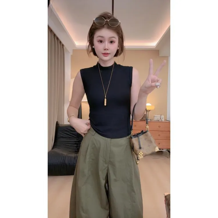 黑色半高领休闲修身型背心网红ins吊带内搭复古港风运动辣妹上衣