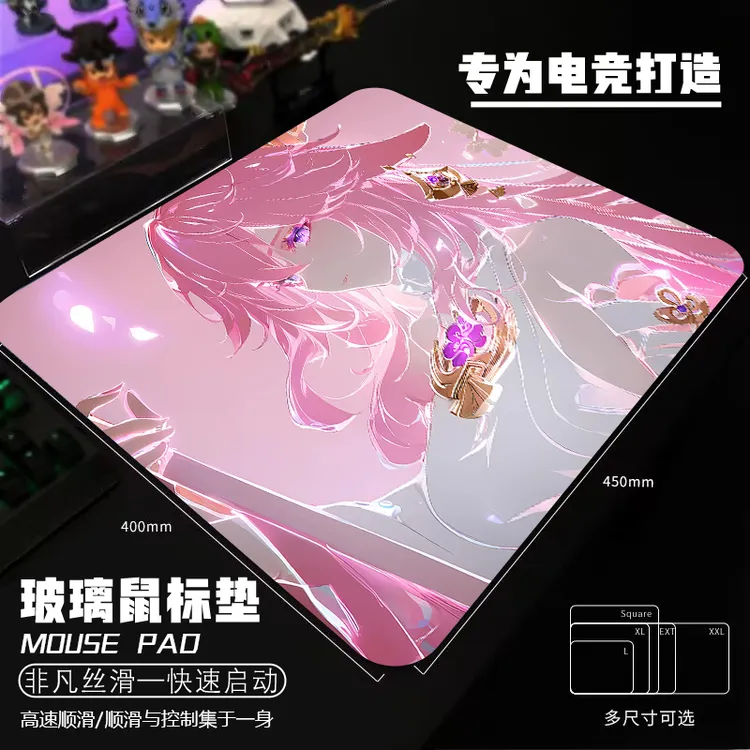 动漫游戏插画光伏玻璃鼠标垫二次元电脑桌面垫电竞鼠标垫顺滑定制