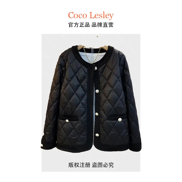 COCO LESLEY2025冬季新时尚大码胖MM显瘦宽松小香风菱格保暖棉服