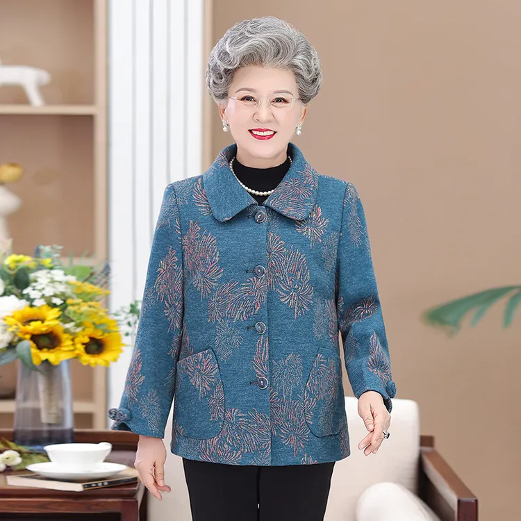 妈妈装春秋新款外套老年中老年妈妈装奶奶装秋季老太太大码冬装