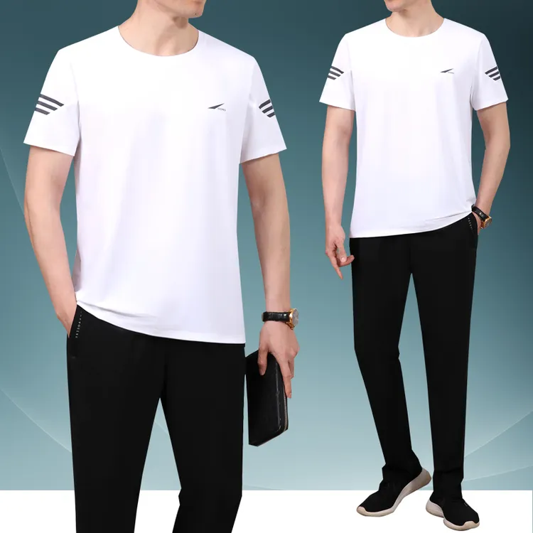 中老年男士夏季套装中年爸爸装夏装冰丝短袖长裤休闲运动服套装男