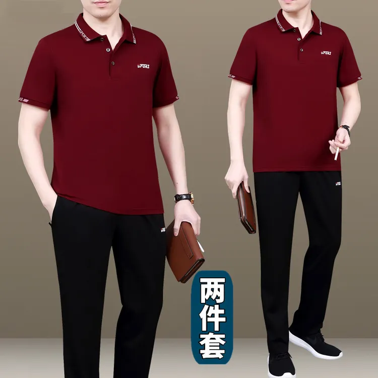 中老年男士休闲运动服套装男夏季短袖大码宽松中年男装爸爸装夏装