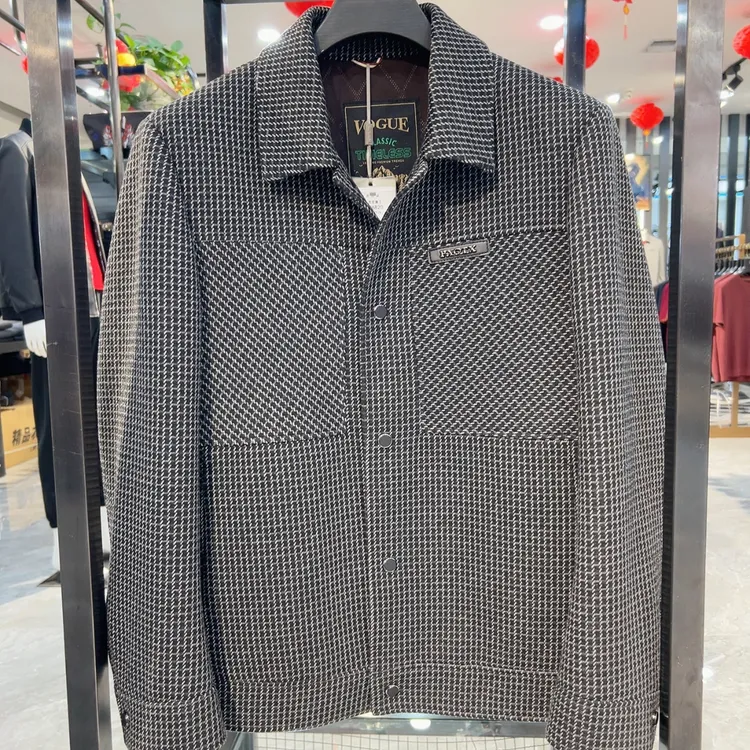 86820男士高档秋冬商务千鸟格翻领棉夹克