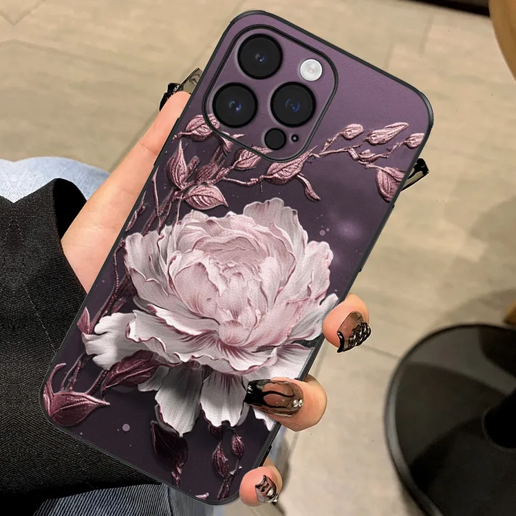 适用苹果16华为/oppo/vivo国风暗紫莲花手机壳15promax新款高级感