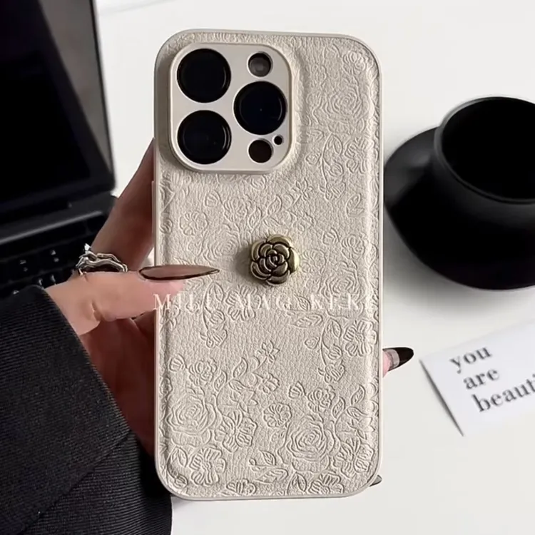 高级感立体山茶花iPhone13苹果14手机壳15promax皮质11女xr新款12