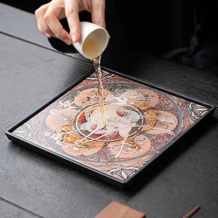 吸水茶盘陶瓷干泡台小型家用轻奢现代长方形托盘储水沥水排水茶台