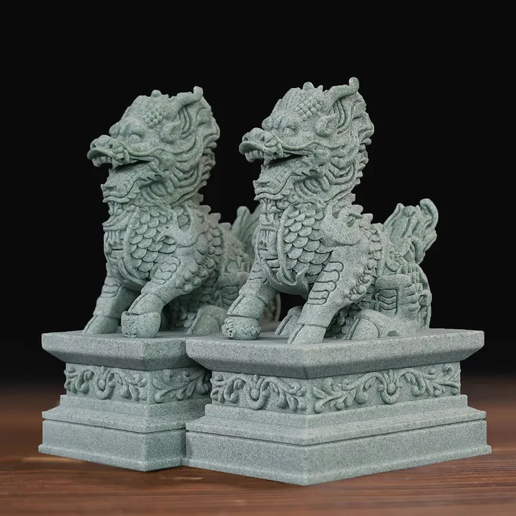 青砂石雕刻摆件一对高档门口看门招财石雕麒麟茶宠鱼缸造景桌面