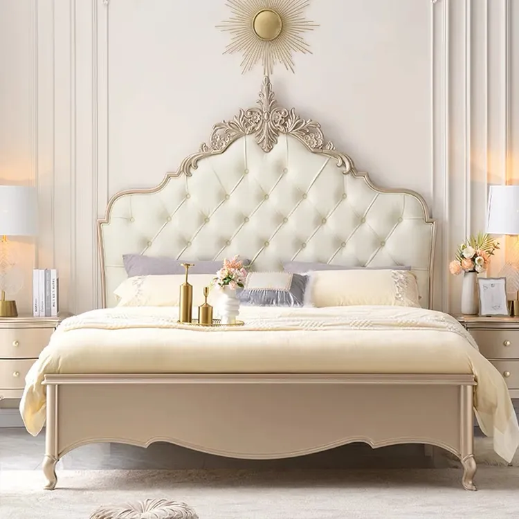 美式白色轻奢法式简约大床欧式主卧室储物雕花公主床双人床实木床