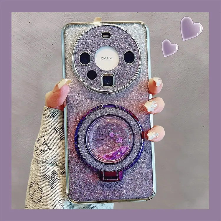 适用华为mate60pro+新款高级感手机壳P70pro透明星空闪粉流沙磁吸