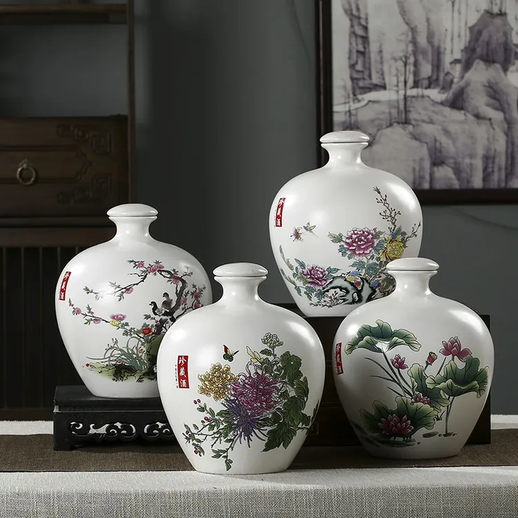 家用陶瓷白酒瓶泡酒坛2斤3斤5斤10斤春夏秋冬小口带盖密封酒坛子