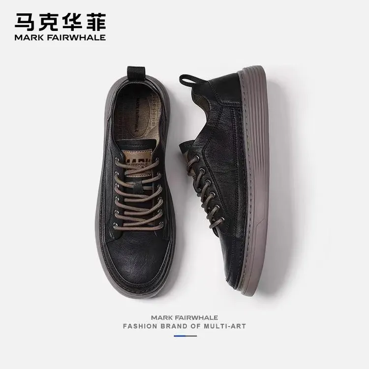 马克华菲男鞋夏季真皮透气板鞋2025新款英伦商务鞋子休闲皮鞋男款