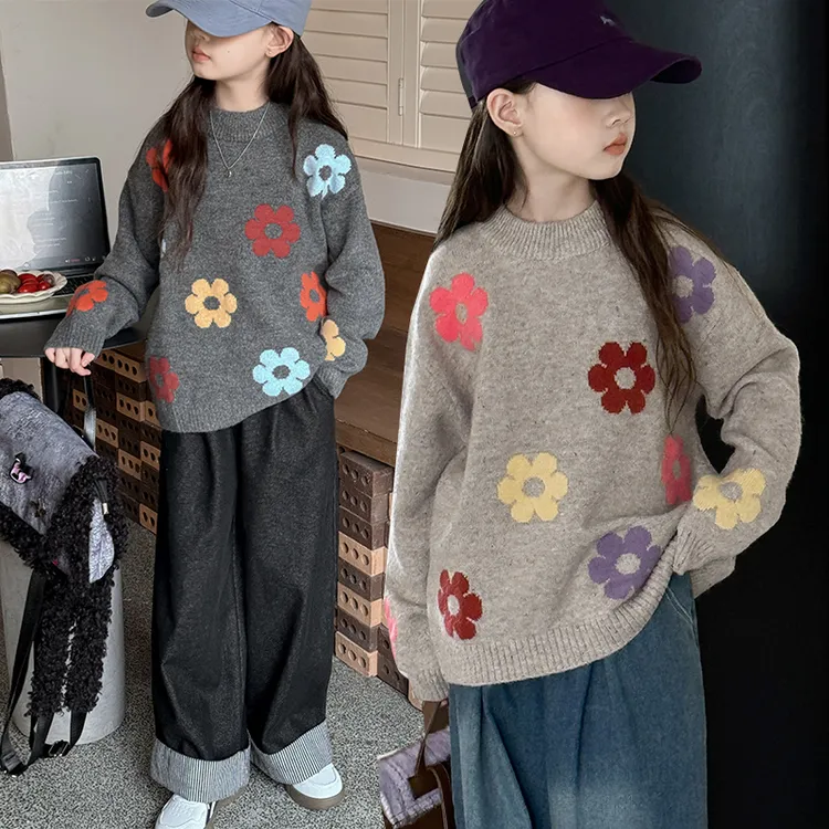 女童毛衣2024秋冬新款加绒加厚打底宽松圆领女孩春秋百搭套头