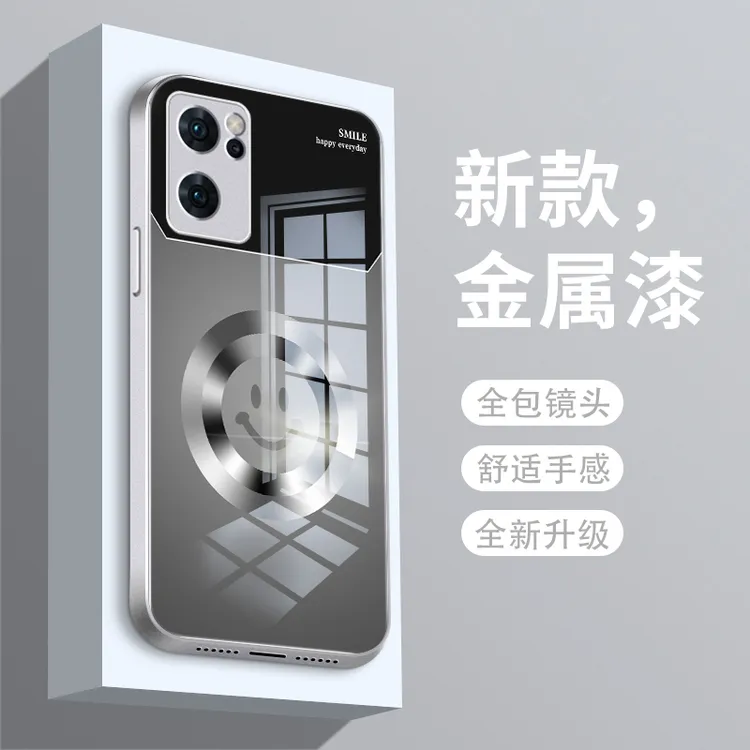 圆环微笑适用opporeno7手机壳Reno7pro玻璃壳reno7se男士金属漆保