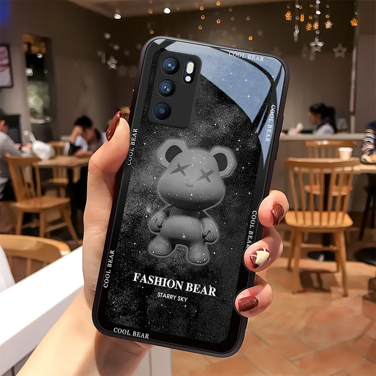 炫酷熊opporeno6手机壳Reno6pro玻璃外壳男生个性女款reno6pro+全