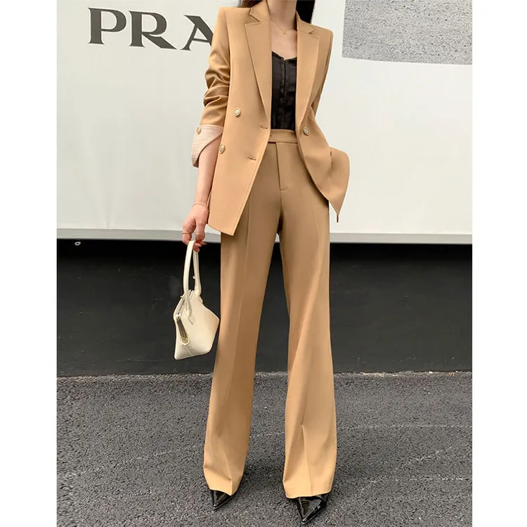 【高端气质】卡其色西服套装女2023秋季新款职业装冬休闲垫肩西装
