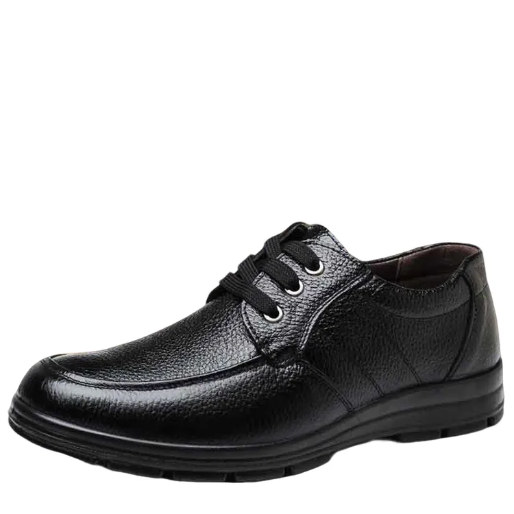 爸爸鞋防滑耐磨头层皮鞋夏季单鞋舒适男士系带男鞋牛皮真皮鞋子