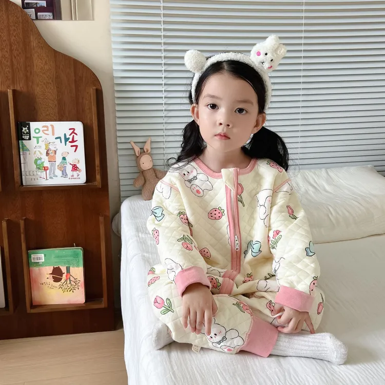 儿童夹棉大童婴儿秋冬护肚防踢被三层保暖透气男童女宝宝分腿睡袋