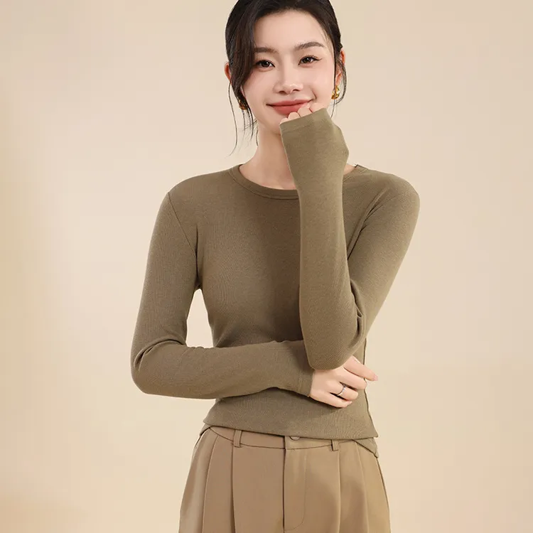 秋冬新款保暖针织衫纯色弹力修身内搭长绒棉毛衣自发热打底衫女