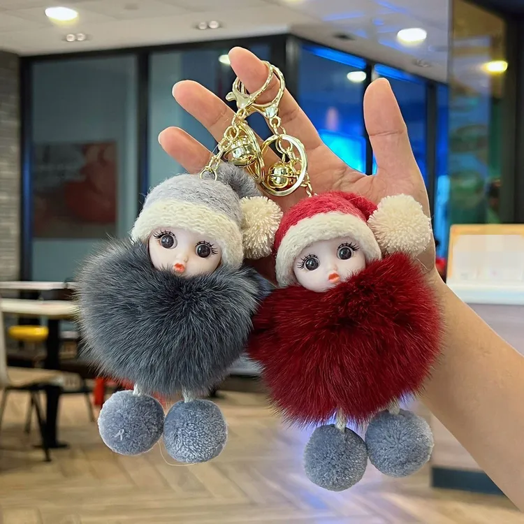 手工制作狐狸毛绒卡通可爱大眼萌娃汽车钥匙扣公仔包包挂饰挂件