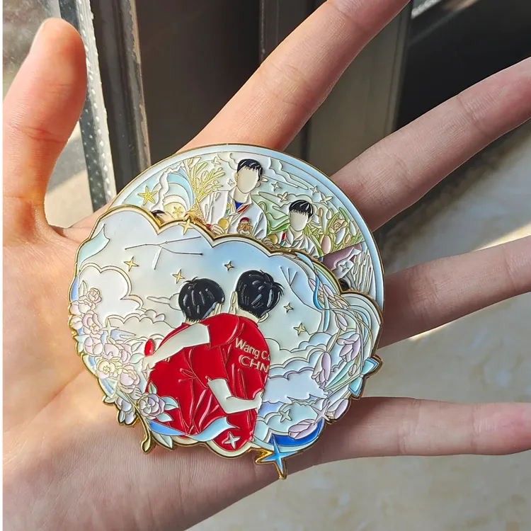 小红书同款莎头合组圆形金属冰箱贴孙颖莎王楚钦拥抱高颜值装饰品