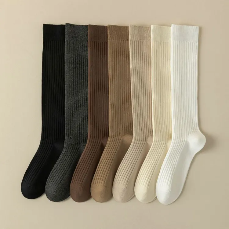 2023秋冬新款抗起球堆堆袜长绒棉小腿袜双针抽条女士及膝小腿袜jk