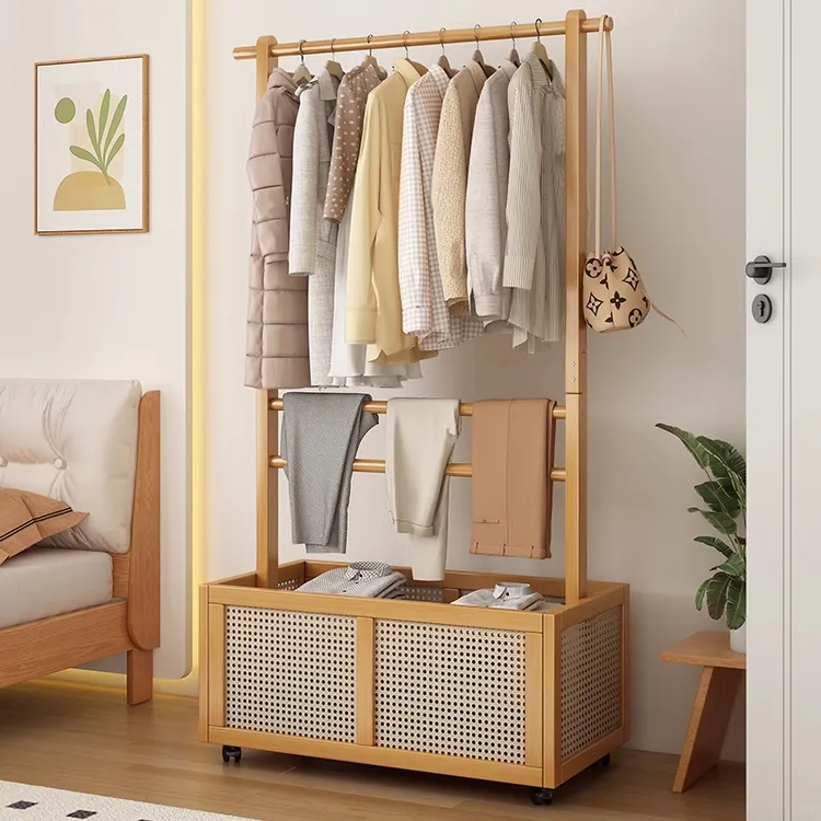 衣架卧室落地式挂衣架置物架小型简易移动实木2024新款网红衣帽架