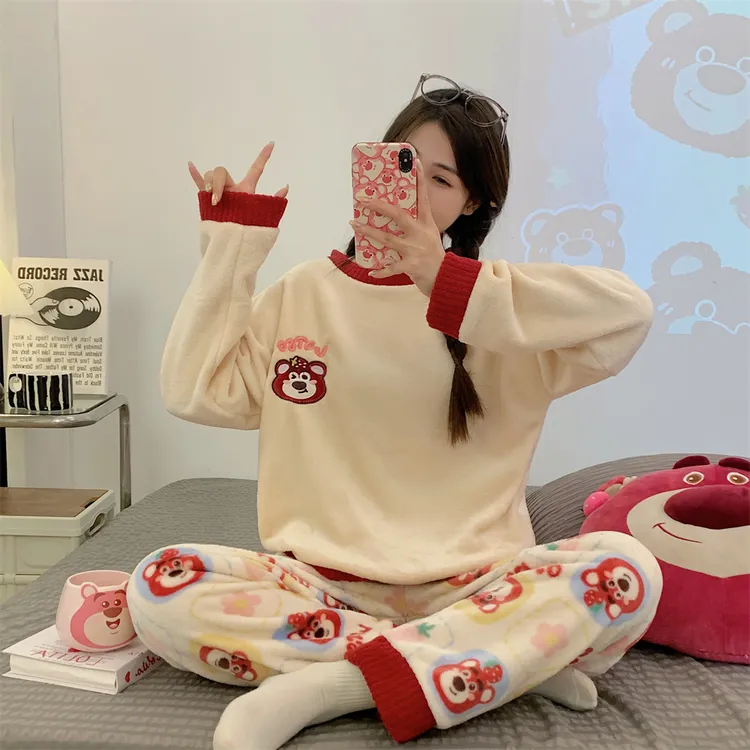 新款睡衣女冬季珊瑚绒加绒加厚长袖长裤甜美韩版保暖法兰绒家居服