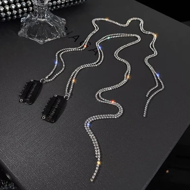 闪钻链条发夹女夏水钻流苏编发链网红高级感顶夹发卡脏辫发绳头饰