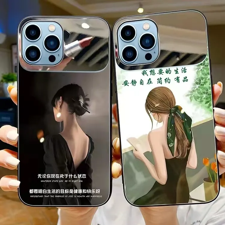 苹果/华为/vivo/oppo/小米 新款网红女孩背影半镜面玻璃手机壳1
