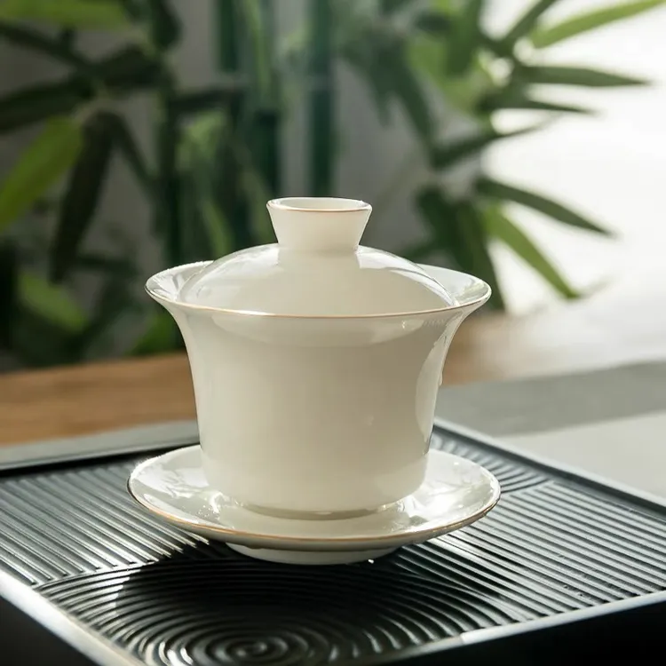 德化白瓷功夫茶具盖碗茶杯套装家用陶瓷盖碗盖子单个茶碗三才盖碗