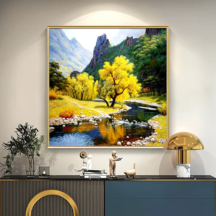 手绘油画山水风景壁画美式挂画欧式轻奢餐厅过道玄关装饰画定制