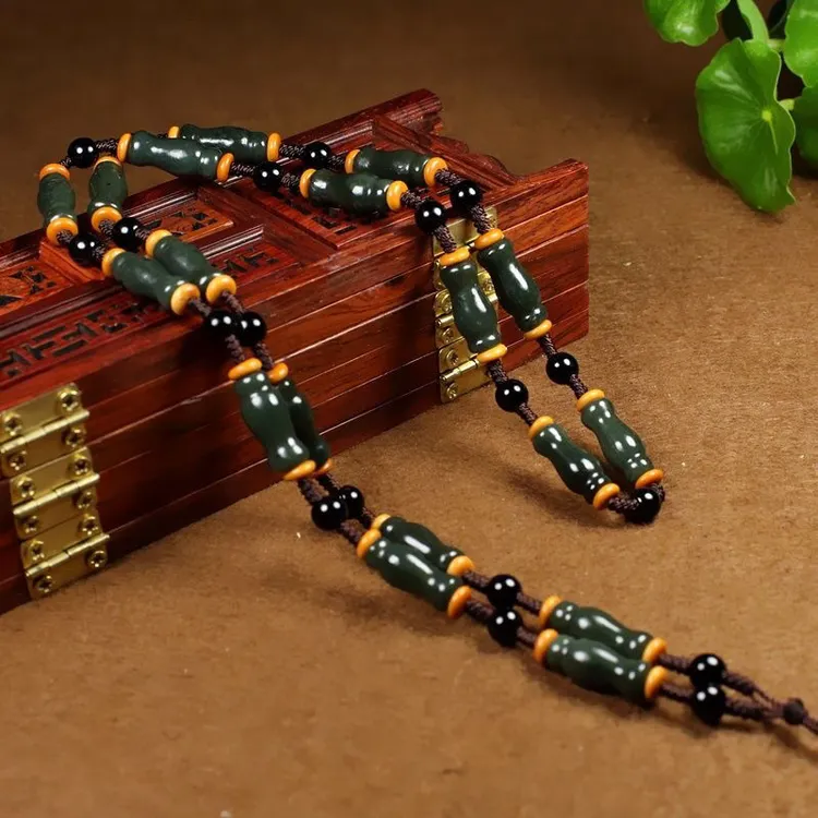 天然新疆和田玉青玉花瓶项链玉石吊坠挂绳男女款配链玉坠青玉挂绳