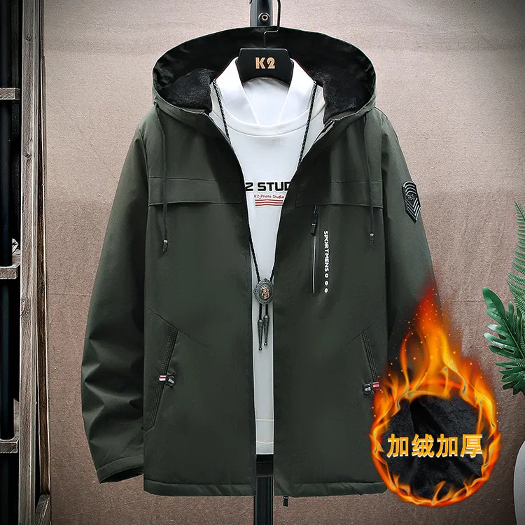 久久秋冬季夹克男士连帽休闲风衣外穿加绒加厚保暖上衣男装外套
