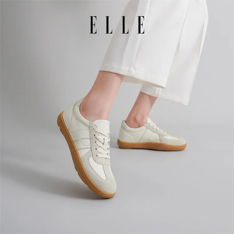 ELLE学院风休闲鞋女2025夏季新款时尚个性设计感圆头系带轻便板鞋